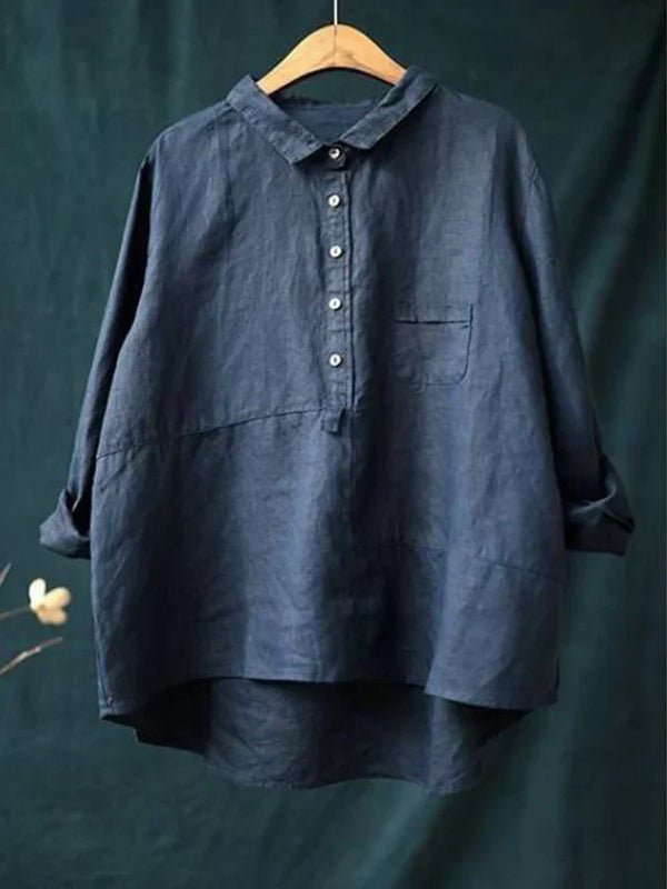 Linen Long Sleeve Shirt for Women | Rhea Navy Blue