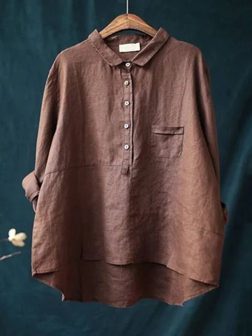 Linen Long Sleeve Shirt for Women | Rhea Rust Red