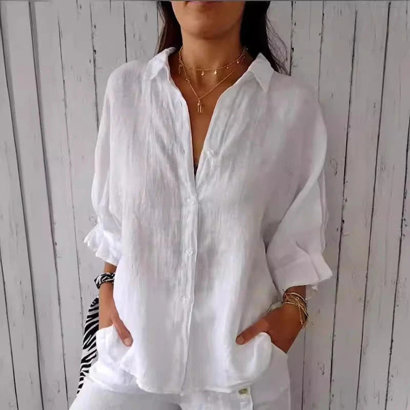Linen Button-Down Shirt For Women | Selina White