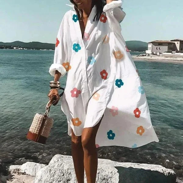 Long Sleeve Beach Cover-Up for Women | Camille White - Mini Flower