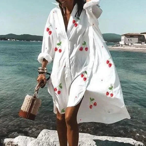 Long Sleeve Beach Cover-Up for Women | Camille White - Cherry