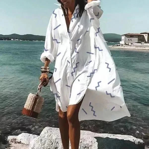 Long Sleeve Beach Cover-Up for Women | Camille White - Stripes