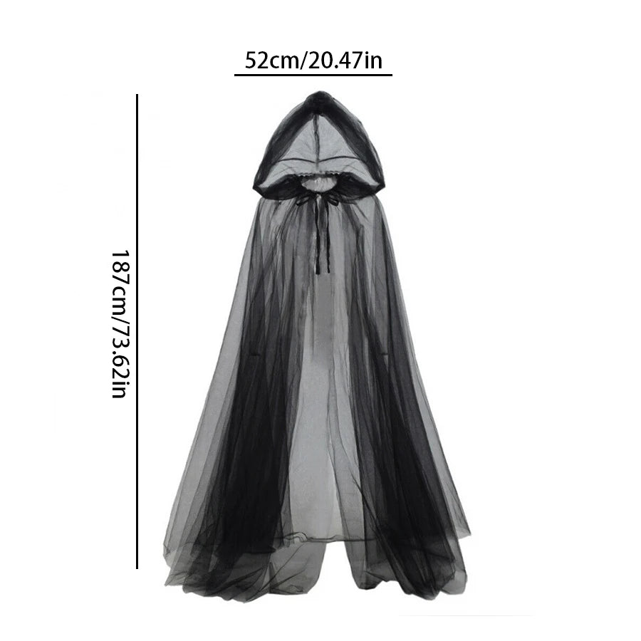 Long Black Hooded Cape Party Costume Cloak for Women | Nyra