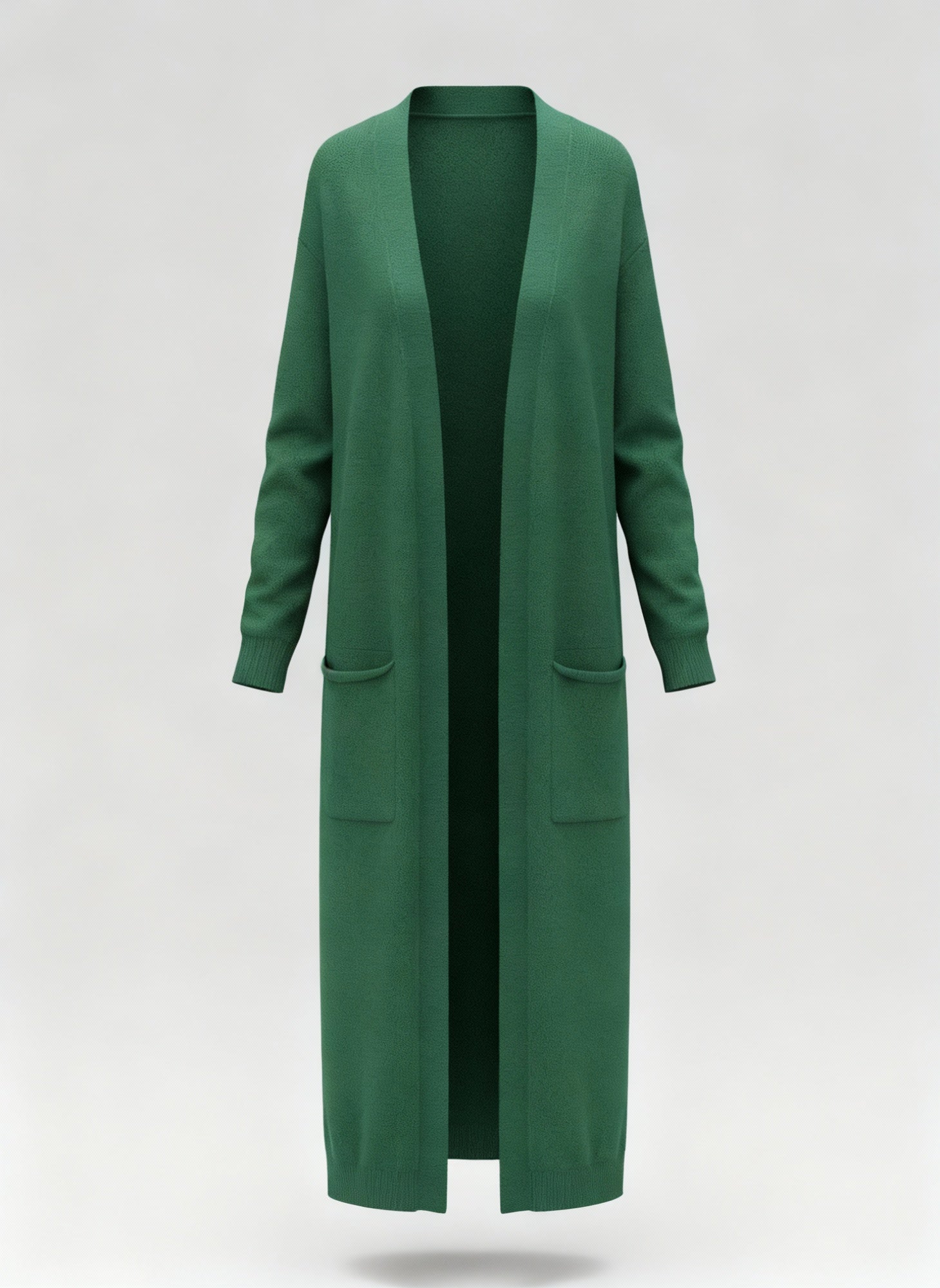 Long Open-Front Knit Cardigan with Pockets | Fara Green