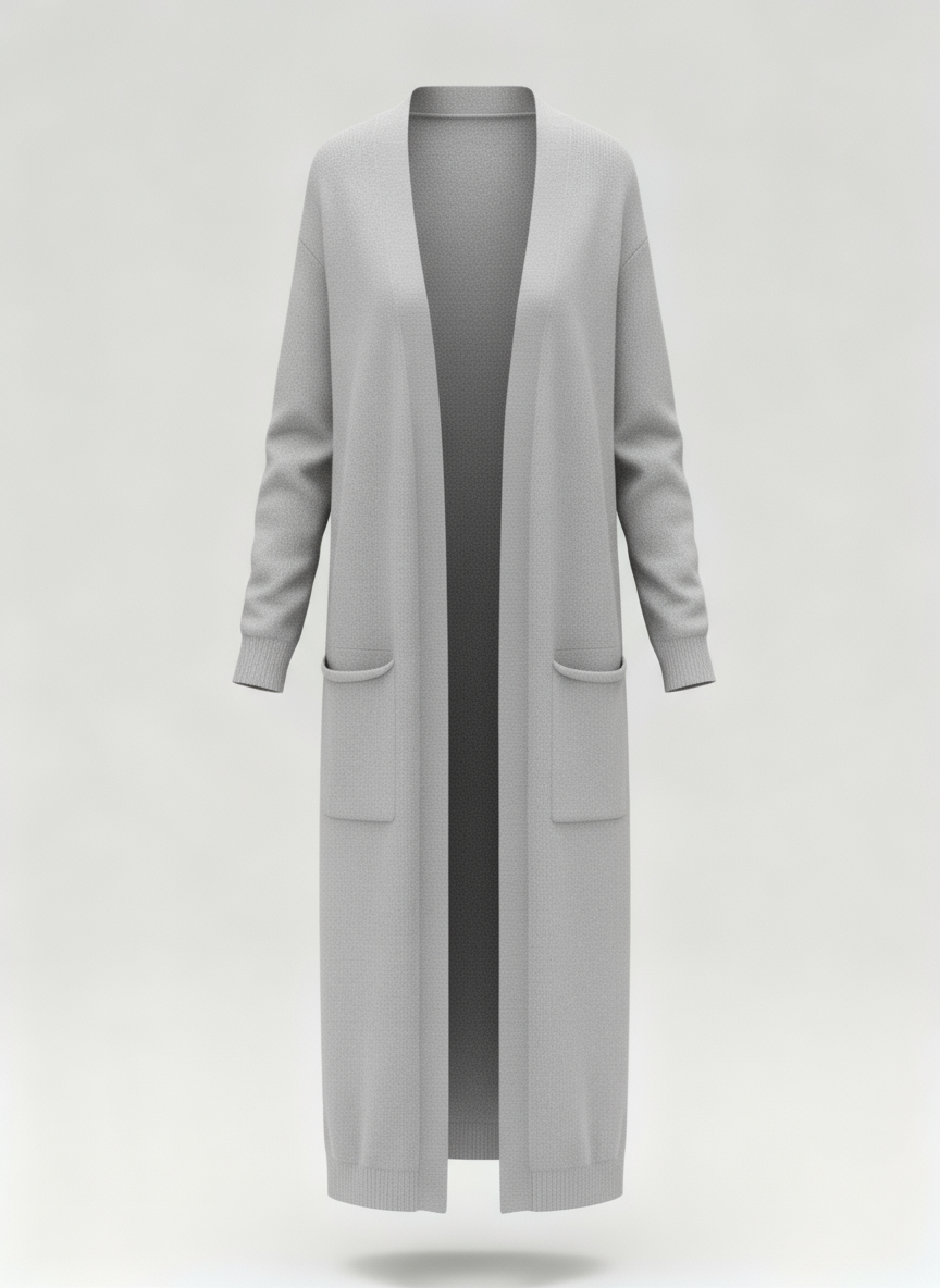 Long Open-Front Knit Cardigan with Pockets | Fara Grey