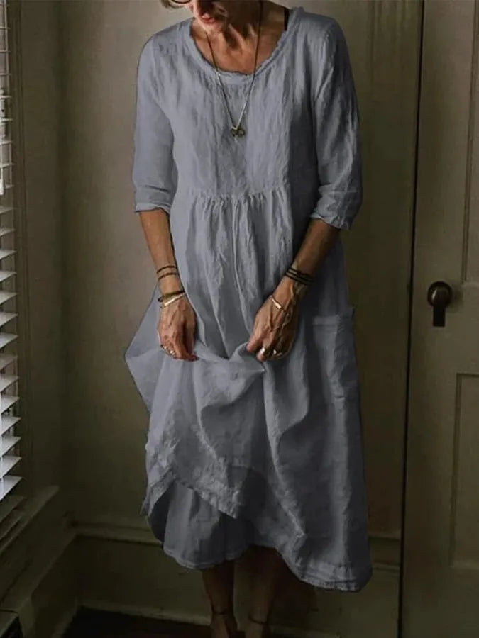 Loose Fit Cotton Linen Dress with Pockets for Women | Amanda Gray