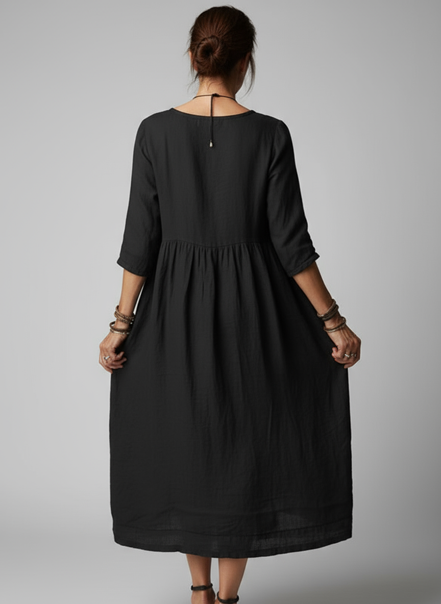 Loose Fit Cotton Linen Dress with Pockets for Women | Amanda