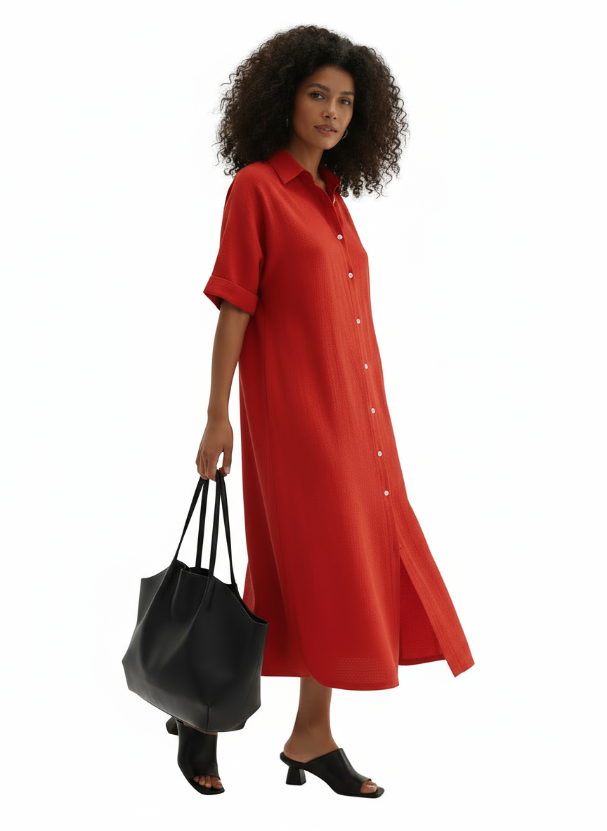 Loose Fit Linen-Blend Button-Down Shirt Dress for Women | Lucia