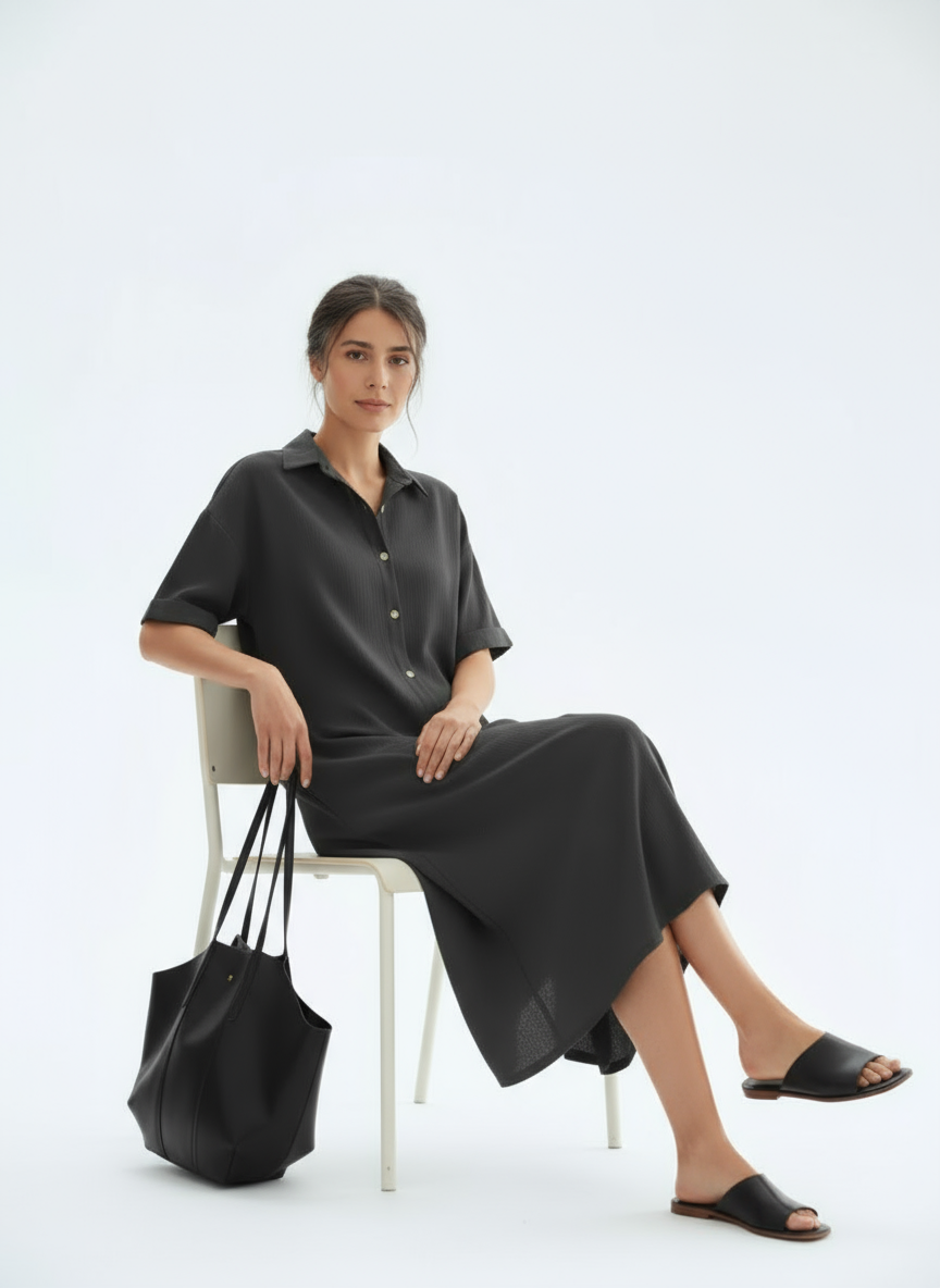 Loose Fit Linen-Blend Button-Down Shirt Dress for Women | Lucia