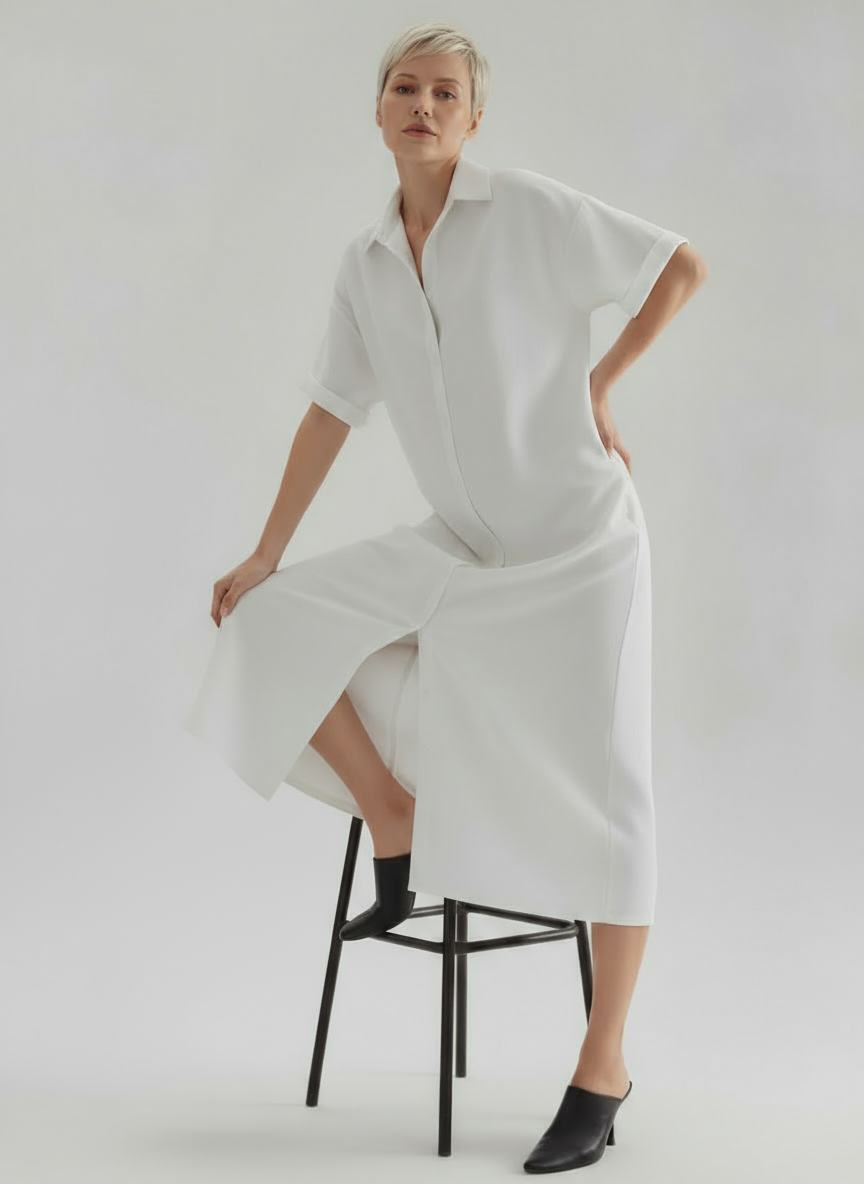 Loose Fit Linen-Blend Button-Down Shirt Dress for Women | Lucia