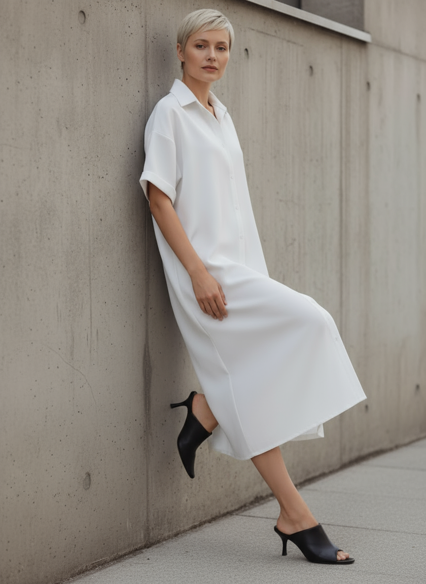 Loose Fit Linen-Blend Button-Down Shirt Dress for Women | Lucia