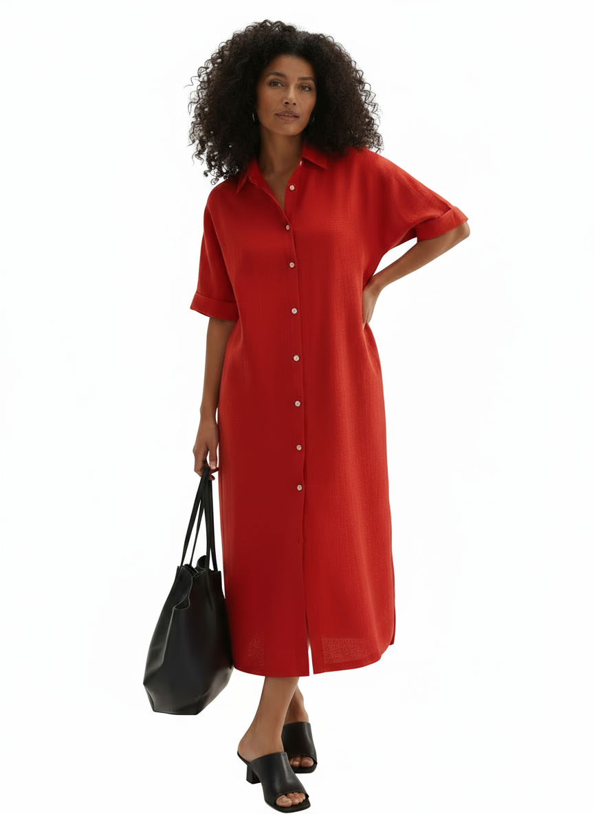 Loose Fit Linen-Blend Button-Down Shirt Dress for Women | Lucia
