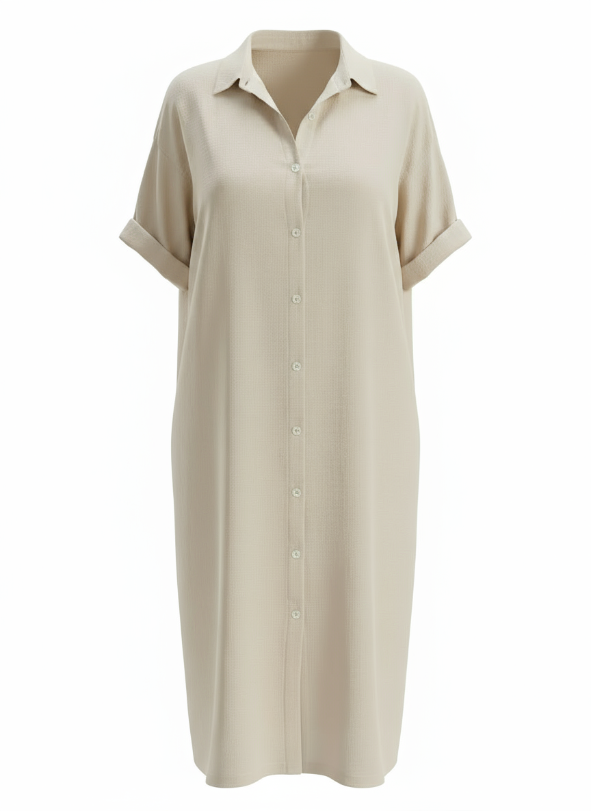Loose Fit Linen-Blend Button-Down Shirt Dress for Women | Lucia Sand