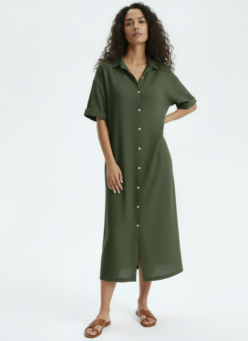 Loose Fit Linen-Blend Button-Down Shirt Dress for Women | Lucia