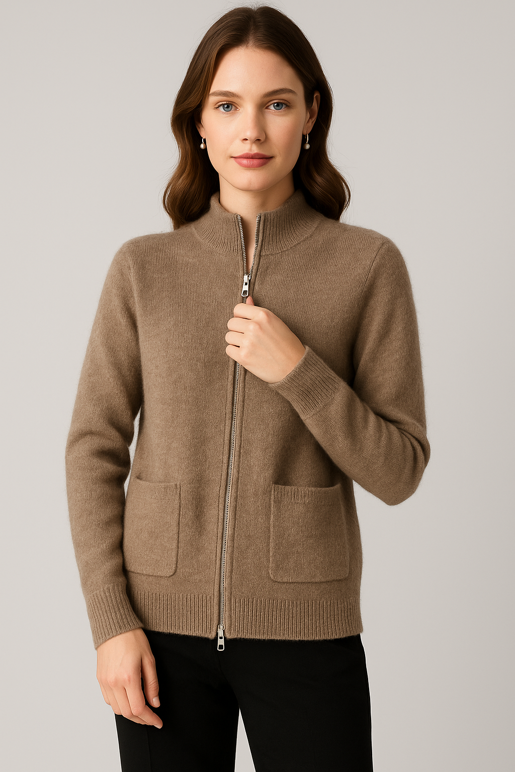 Plaid Knit Sweater Tailored Fit for Women | Lorraine Camel