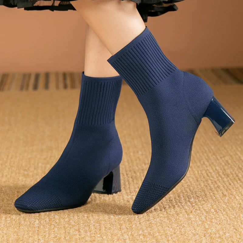 Lunara | High Heel Suede Boots Navy Blue