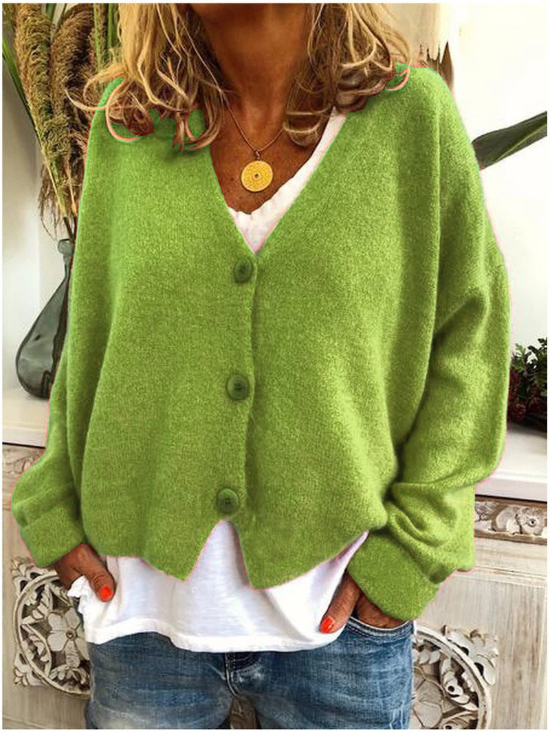 Maelle – Tailored V-Neck Cardigan Light green