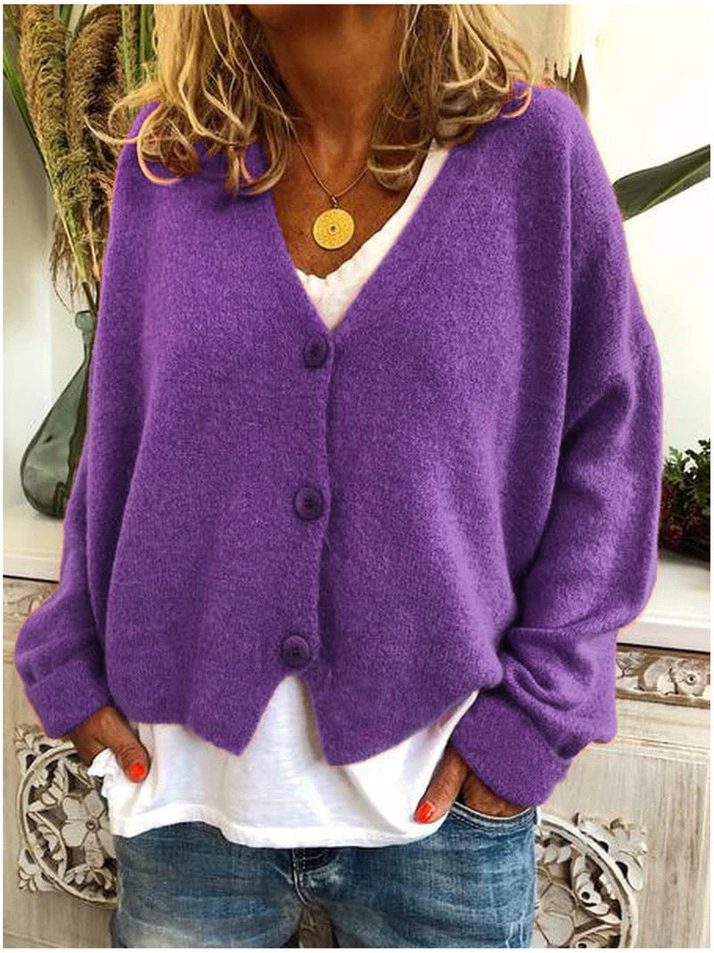 Maelle – Tailored V-Neck Cardigan Purple