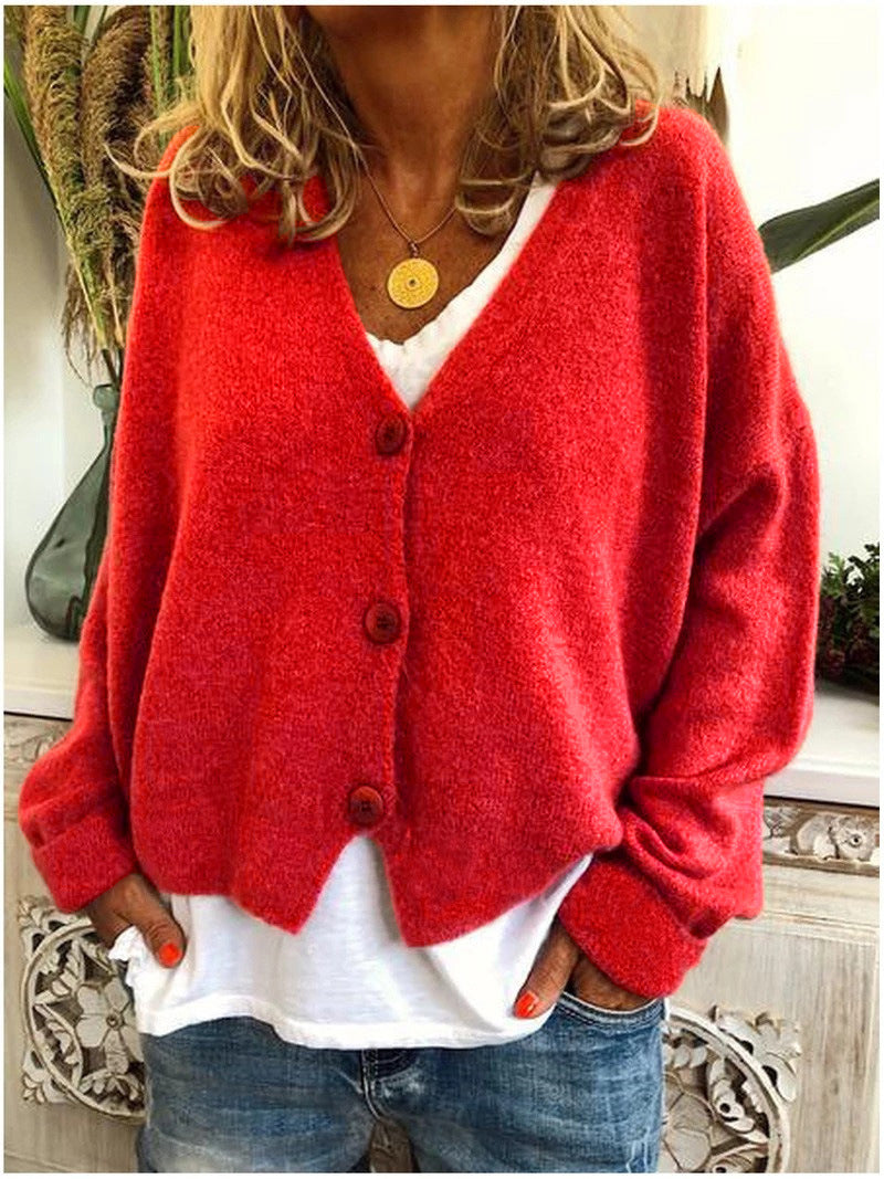 Maelle – Tailored V-Neck Cardigan Red