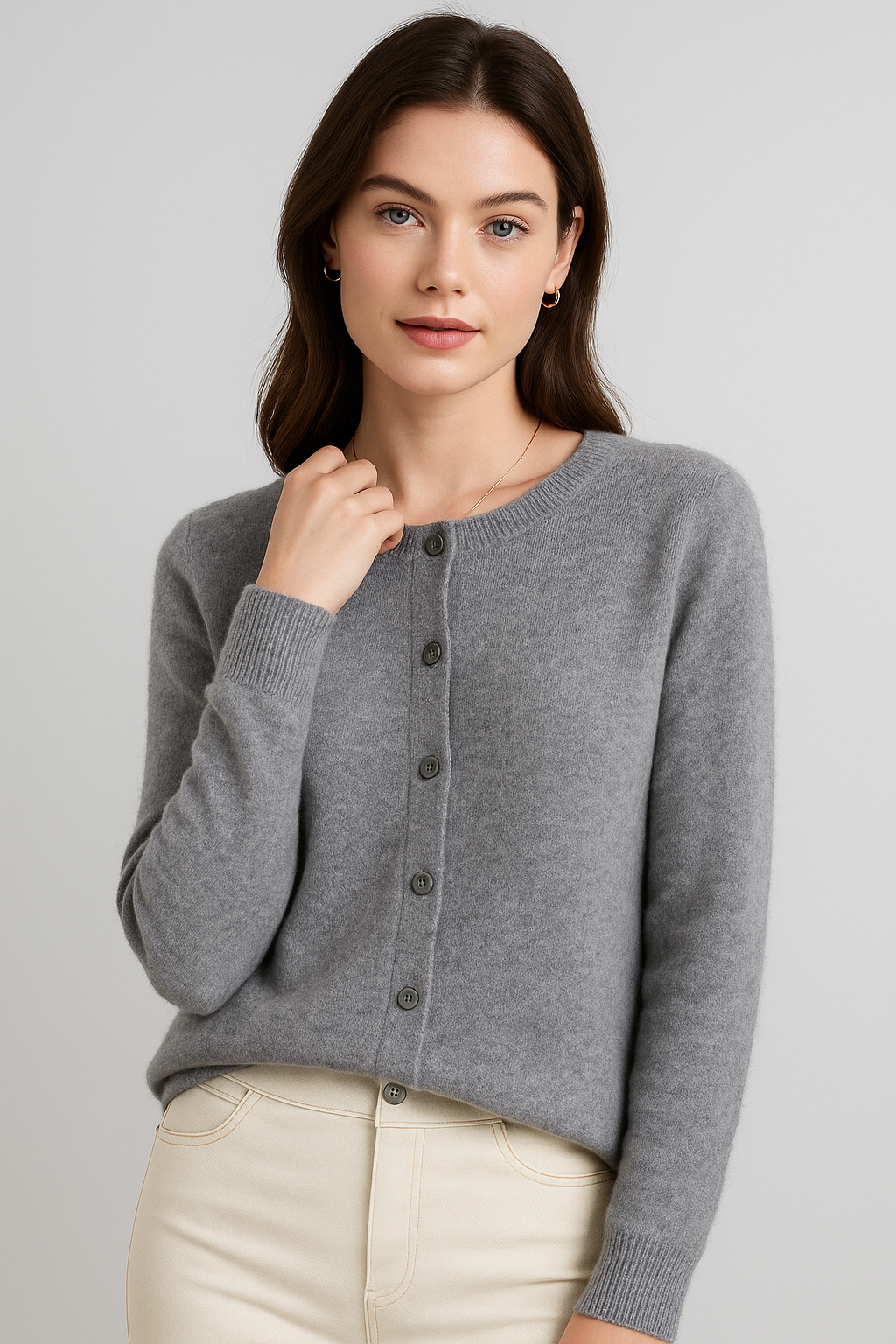 Button-Up Wool Cardigan Lightweight for Women | Maelle Grey