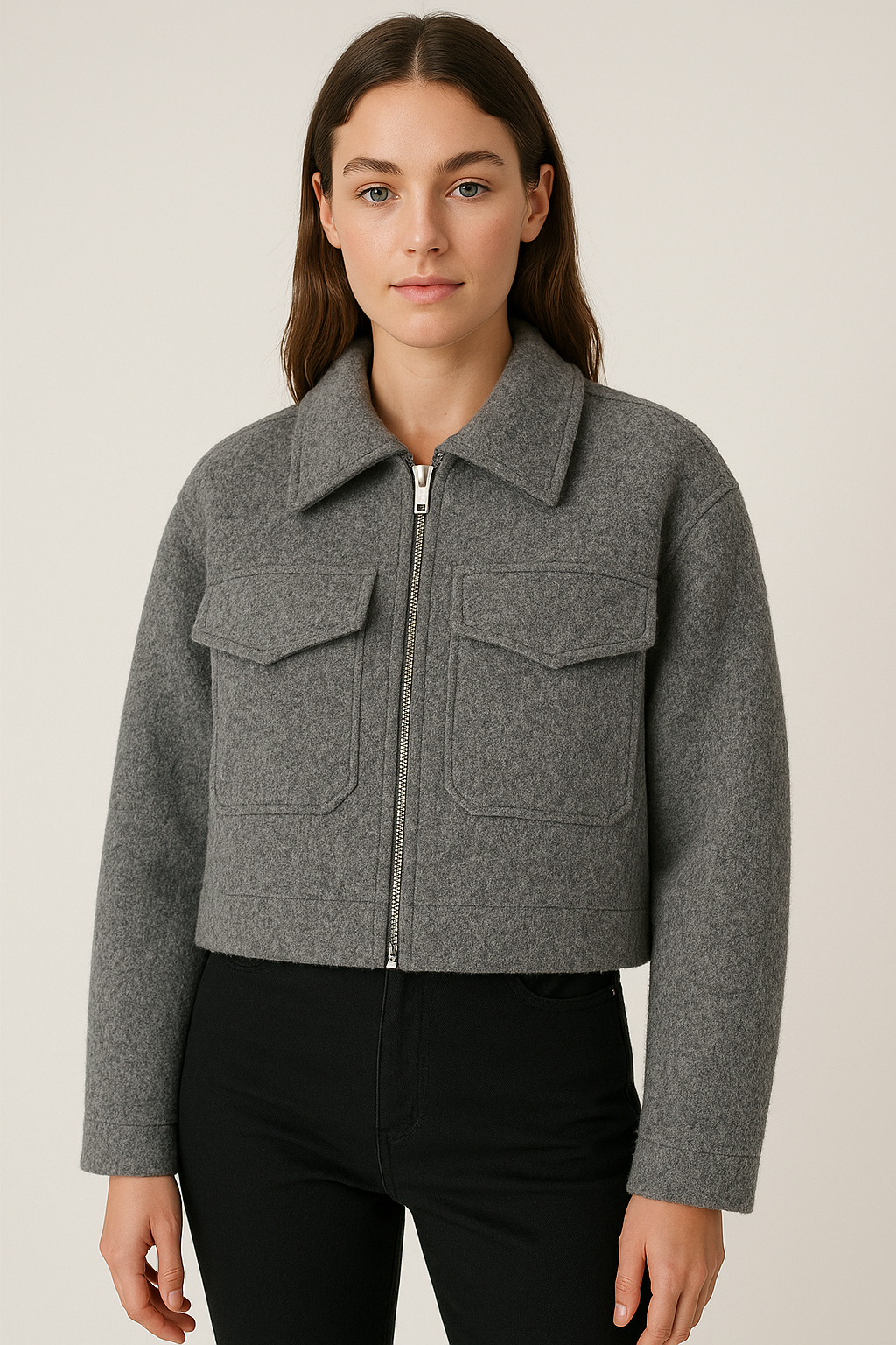 Zipped Bomber Jacket Classic Style for Women | Marcelline Grey