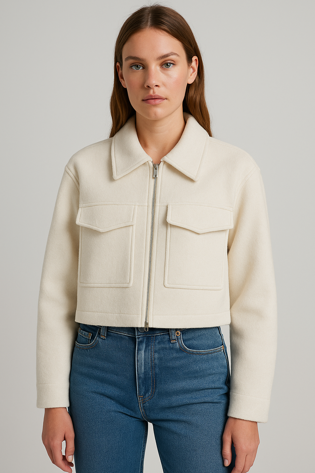 Zipped Bomber Jacket Classic Style for Women | Marcelline White