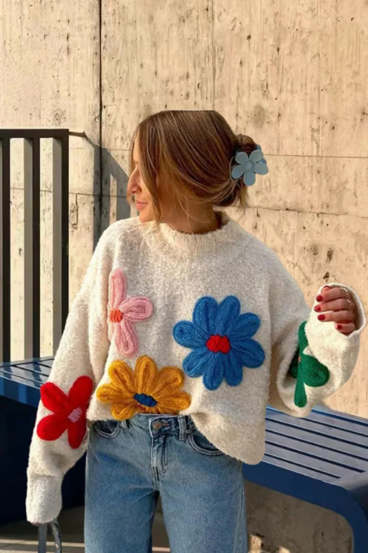 Floral Knit Jumper Relaxed Fit for Women | Maribel