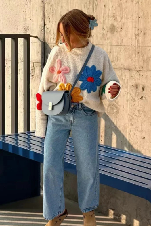 Floral Knit Jumper Relaxed Fit for Women | Maribel