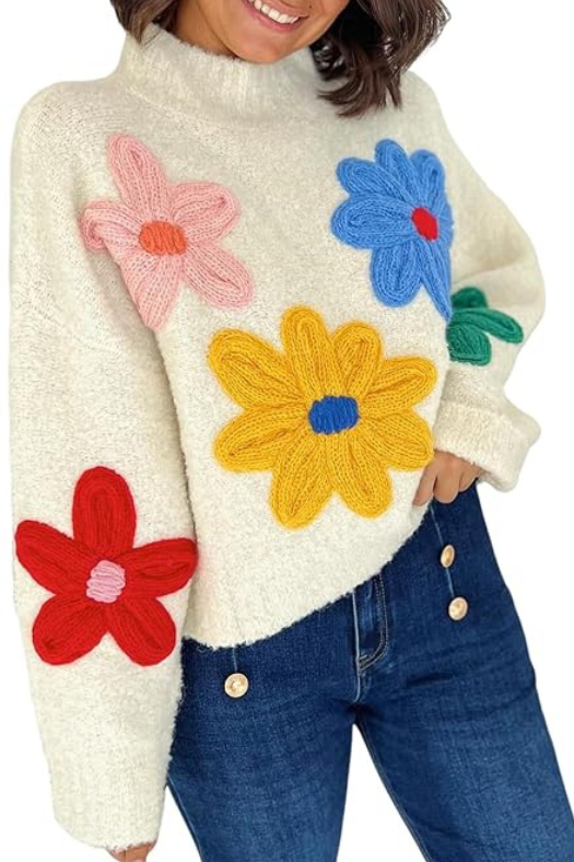 Floral Knit Jumper Relaxed Fit for Women | Maribel