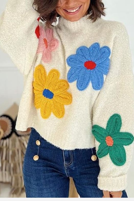Floral Knit Jumper Relaxed Fit for Women | Maribel