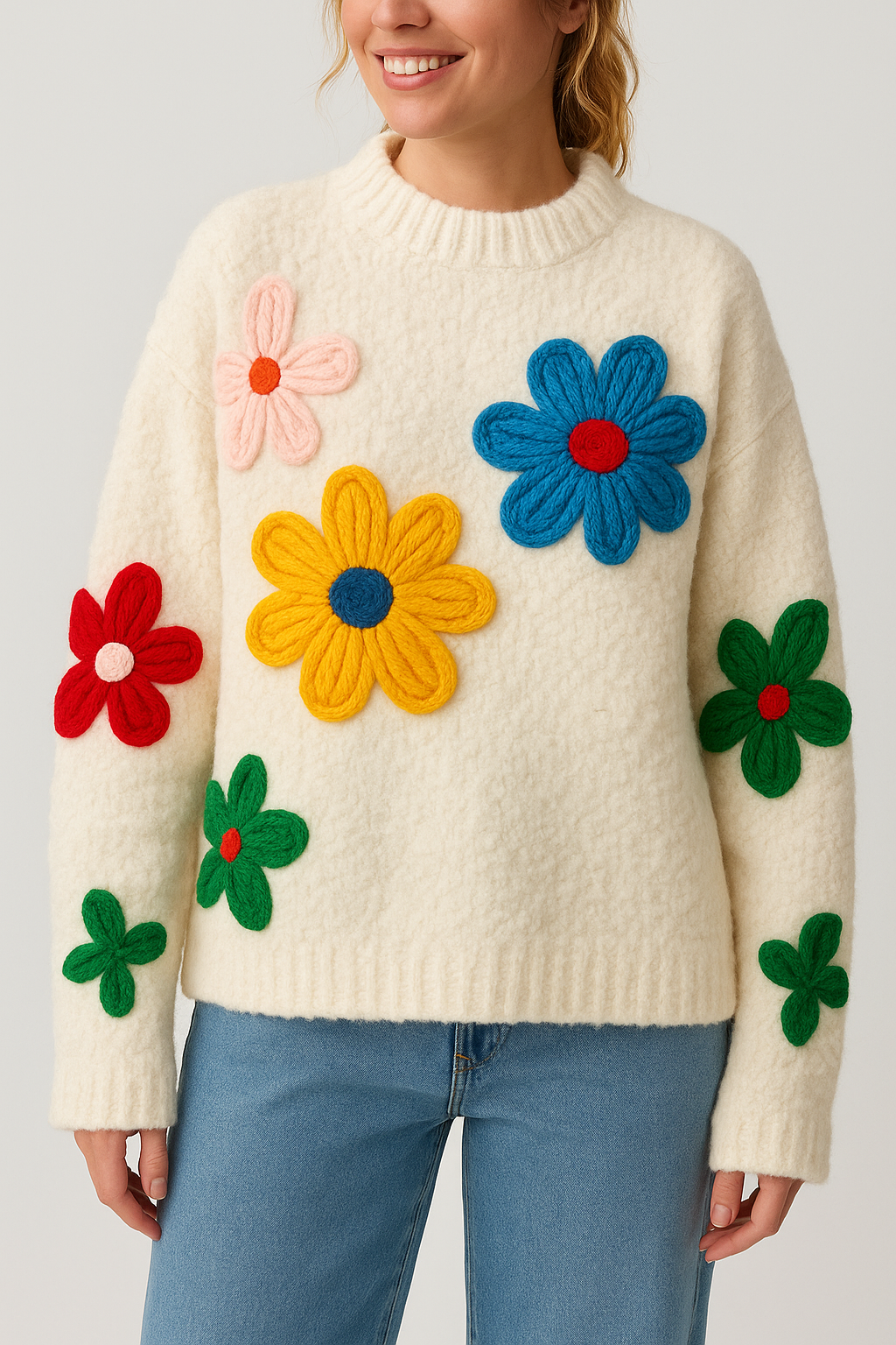 Floral Knit Jumper Relaxed Fit for Women | Maribel Floral