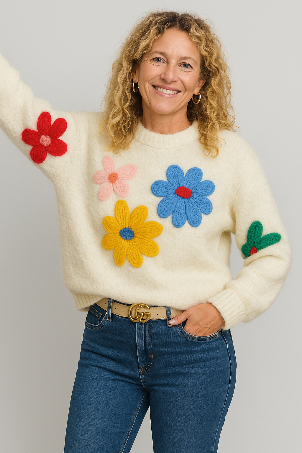 Floral Knit Jumper Relaxed Fit for Women | Maribel