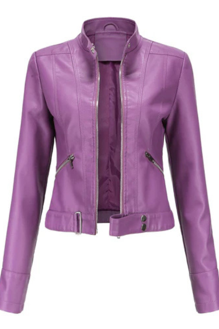 Biker-Style Leather Jacket Elegant Fit for Women | Marisse Purple