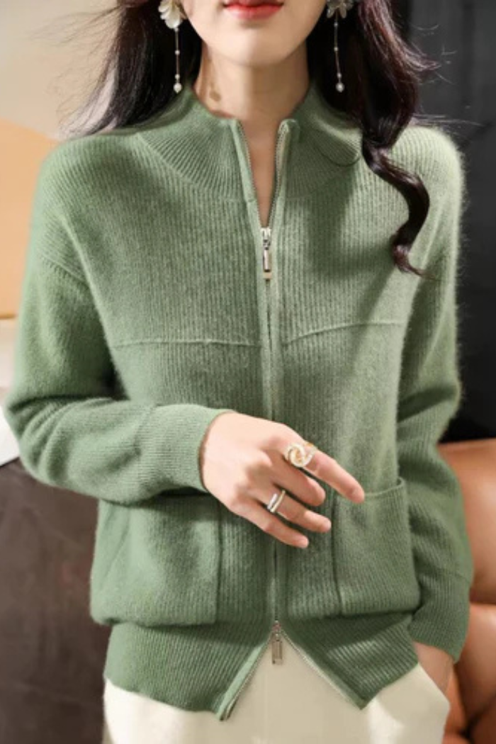 Wool Zip-Up Sweater Relaxed Fit for Women | Marisse Turquoise One Size