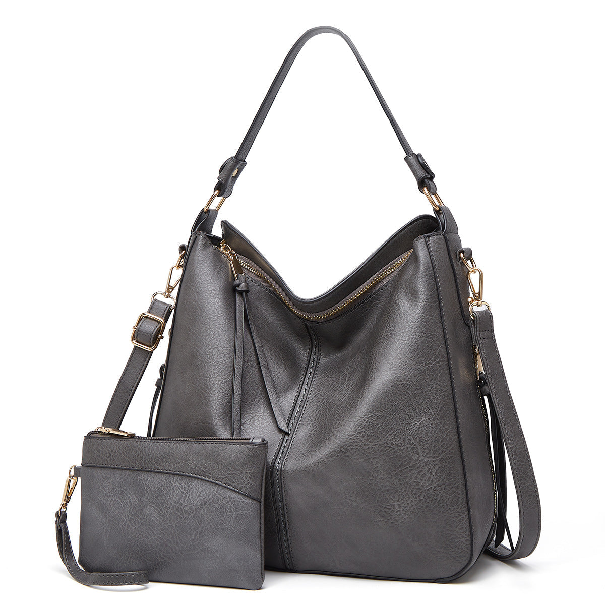 Melurie – Vintage-Style Hobo Bag Gray Set