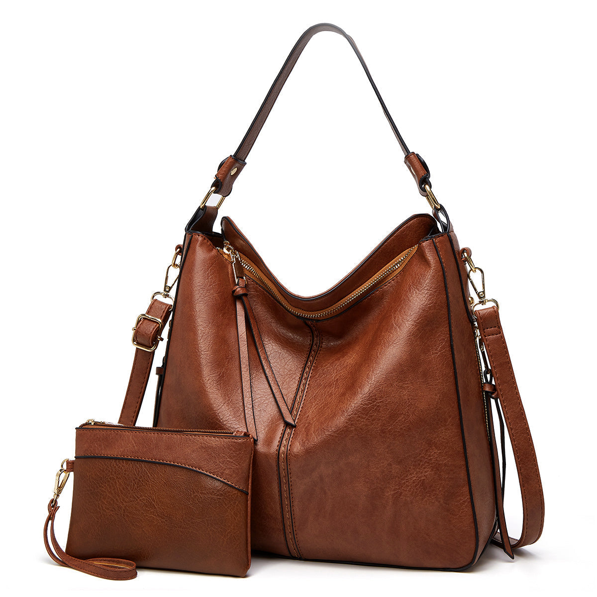 Melurie – Vintage-Style Hobo Bag Brown Set
