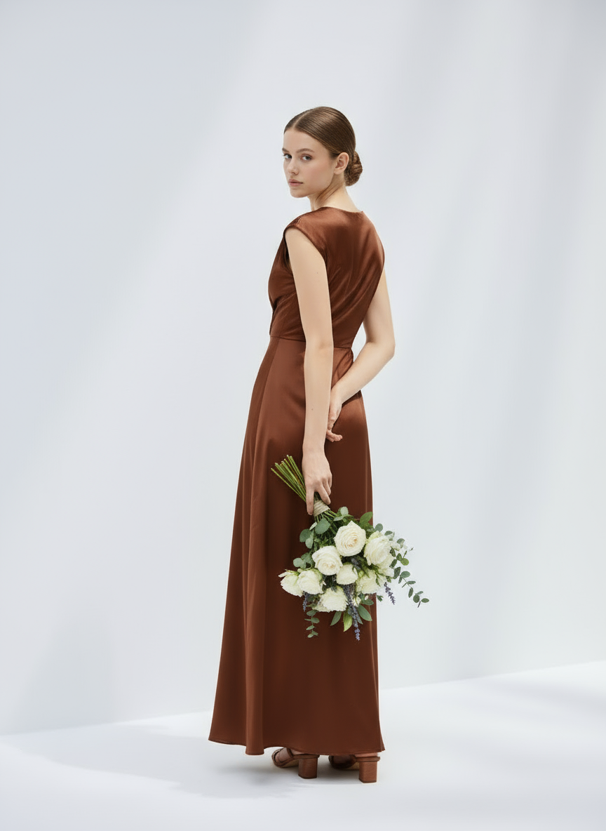 Mermaid Style Satin V-neck Maxi Dress for Women | Kristel