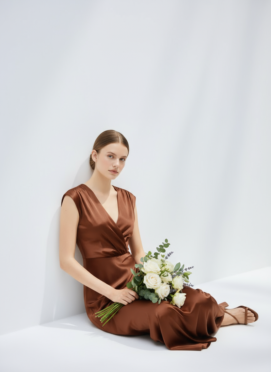 Mermaid Style Satin V-neck Maxi Dress for Women | Kristel