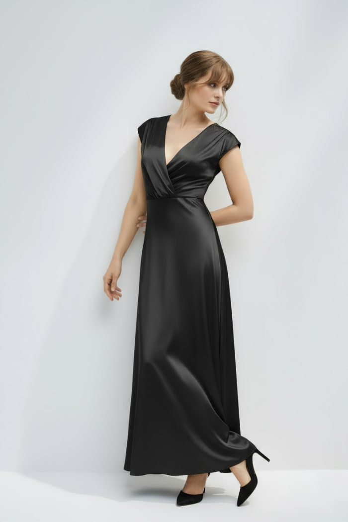 Mermaid Style Satin V-neck Maxi Dress for Women | Kristel