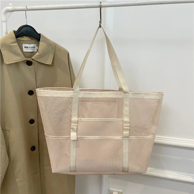 Mesh Beach Bag Versatile Design For Women | Lirena Beige One Size