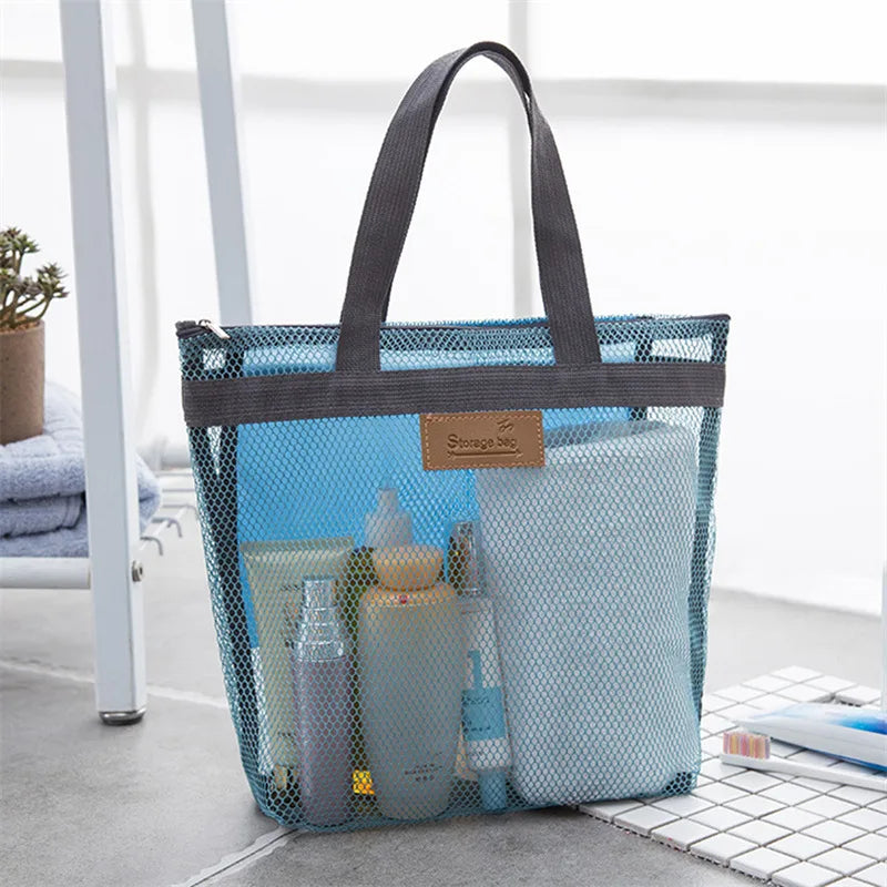 Mesh Waterproof Toiletry Storage Bag for Women | Olivia Sky Blue B