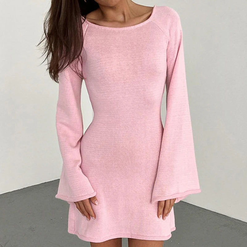 Mila | Long-Sleeve Mini Dress With Flared Cuffs Pink