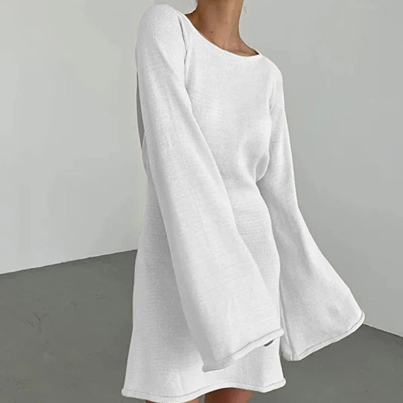 Mila | Long-Sleeve Mini Dress With Flared Cuffs White
