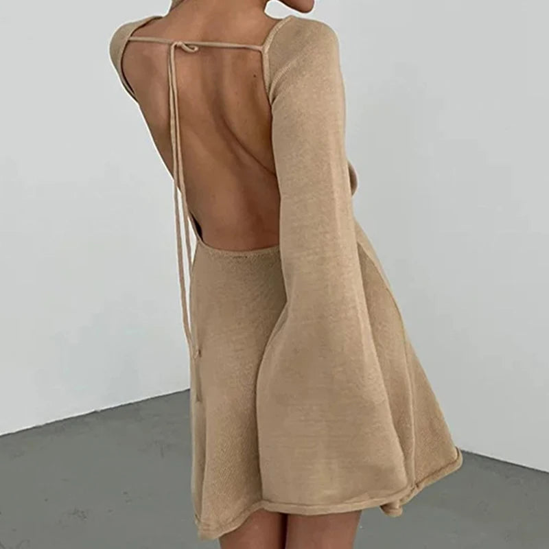 Mila | Long-Sleeve Mini Dress With Flared Cuffs Khaki