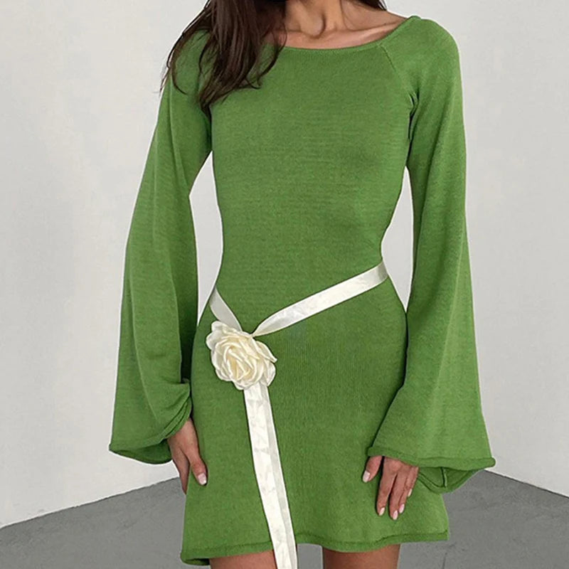 Mila | Long-Sleeve Mini Dress With Flared Cuffs Green