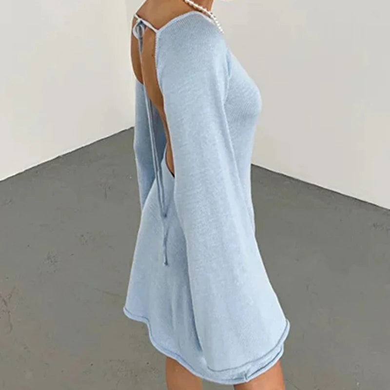 Mila | Long-Sleeve Mini Dress With Flared Cuffs Light Blue
