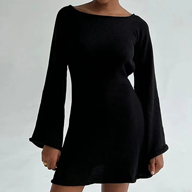 Mila | Long-Sleeve Mini Dress With Flared Cuffs Black