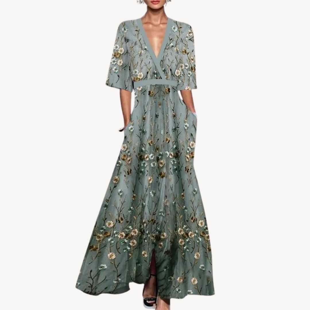 Mira | Wrap Style Maxi Cocktail Dress Green