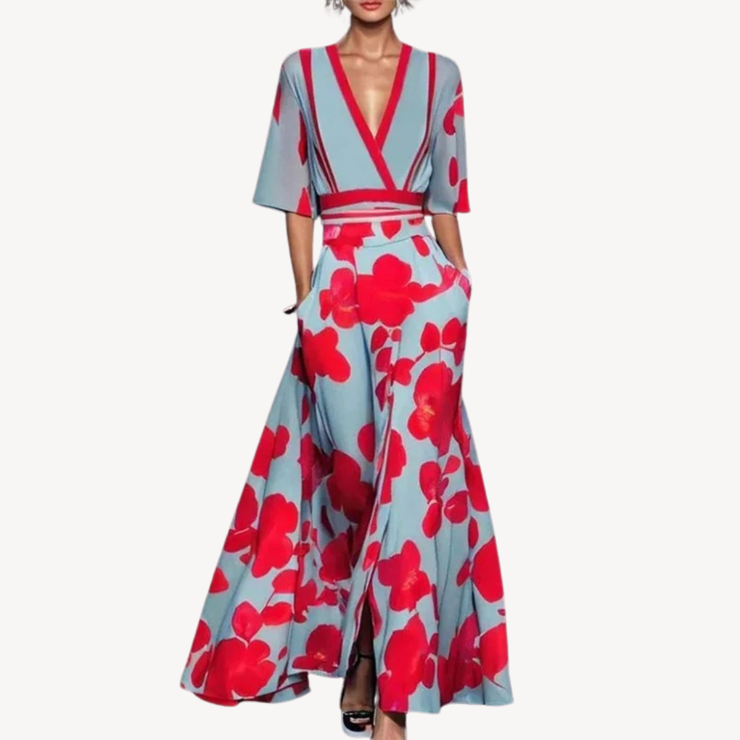 Mira | Wrap Style Maxi Cocktail Dress Red