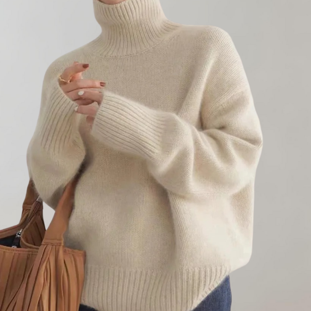 Oversized Turtleneck Sweater Casual Fit for Women | Mireille Beige